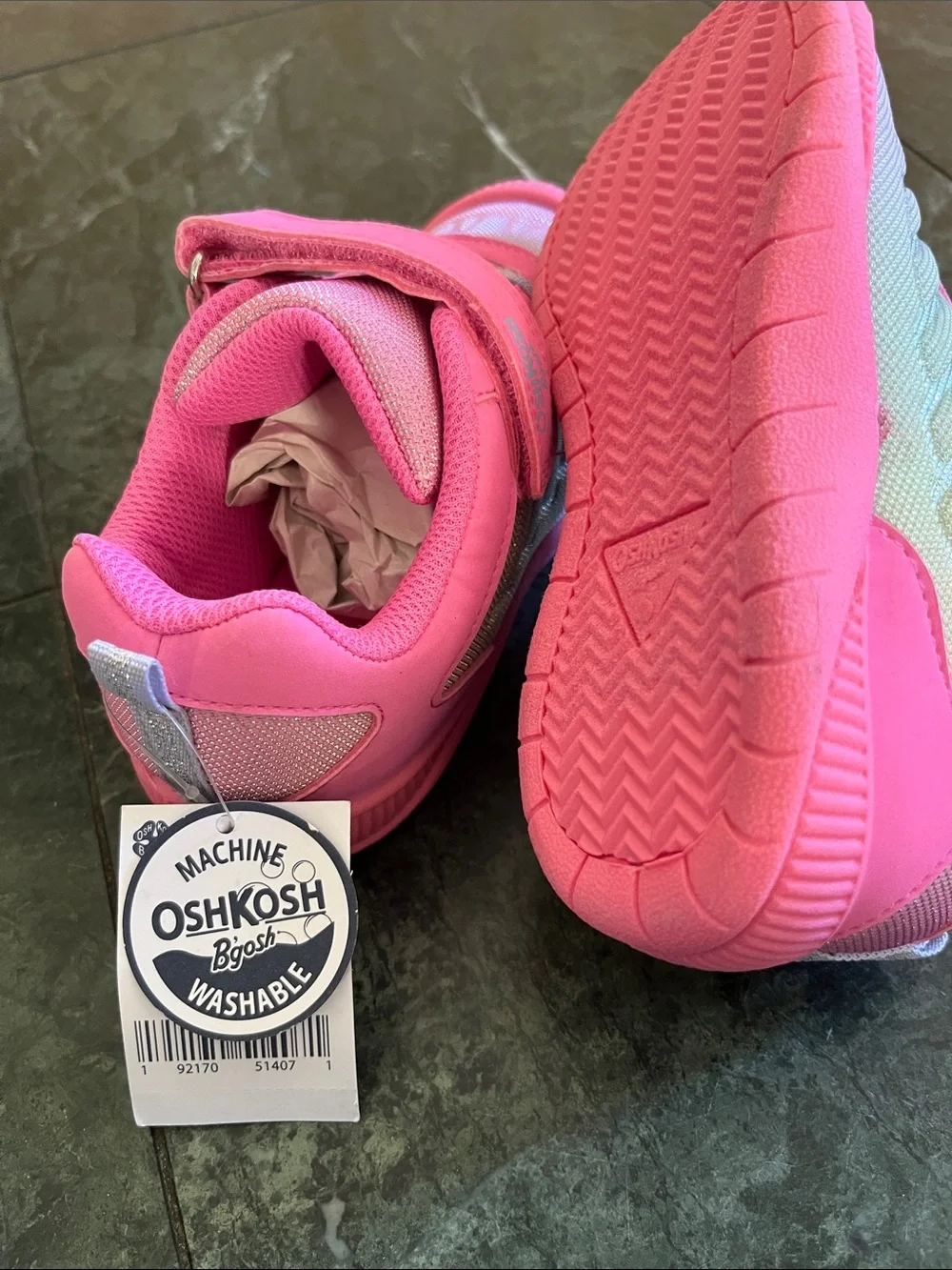 OshKosh B'gosh Bright Pink and Silver Hook-and-Loop Sneakers
